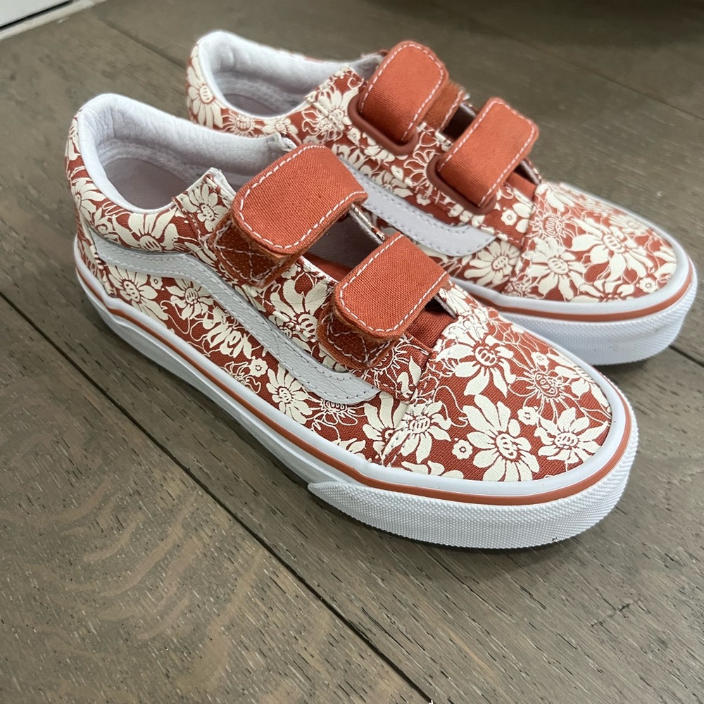 Vans Orange and White Sneakers with Velcro Straps